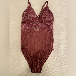 Auden Silky Pink Lace Stretch Bodysuit with Strapy Back